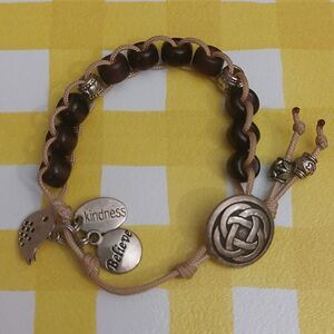 Irish Celtic Knot Toggle Clasp Bracelet Purple Glass Beads Silver Tone Charms